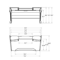 a drawing of the front and back end of a bench with measurements for each seat