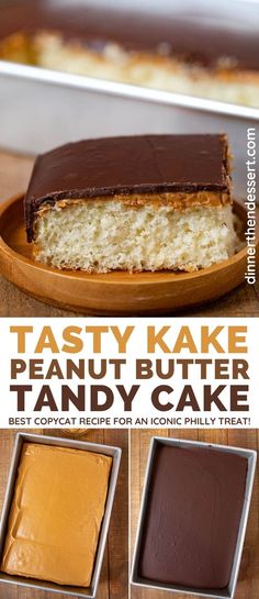 Tastykake Tandy Cake Copycat is an easy white sponge cake with creamy peanut butter covered in hard chocolate. #tastykake #cake #dessert #peanutbutter #chocolate #peanutbuttercake #copycatrecipes #dinnerthendessert White Sponge Cake, Tandy Cake, Cheesecake Strawberries, Boxed Cake Mixes Recipes, Kid Friendly Dessert, Baked Cheesecake, Homemade Snickers, Cookies Bars, Peanut Butter Cake