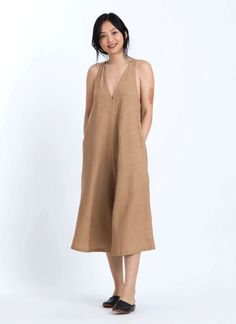 KAAREM - Ginger V-Neck Wide Leg Cropped Onesie - Brown Sand Relaxed Sleeveless Jumpsuits For Spring, Sleeveless Relaxed Jumpsuits And Rompers For Spring, Relaxed Sleeveless Jumpsuits And Rompers For Spring, Relaxed Sleeveless Loungewear Jumpsuit, Chic Sleeveless Jumpsuits And Rompers For Lounging, Chic V-neck Jumpsuits And Rompers With Relaxed Fit, Brown Sand, Jumpsuit Fitted, Blind Stitch