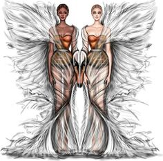 two women with wings on their bodies