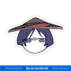 a sticker with an image of a person wearing a hat on top of their head