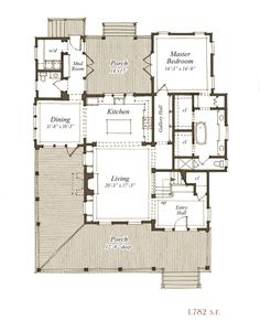 the first floor plan for a house with two stories and an open living area on one side