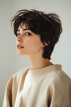 #ShaggyHaircut #ShortShag #LayeredHair #TexturedHair #TrendyHair #EffortlessStyle #ModernShag #HairInspo #VolumeBoost #ShortHair Vintage Bob Hairstyle, Classy Short Haircuts, Short Haircut For Women, Layered Pixie Cut, Tomboy Haircut, Short Shaggy Haircuts, Dry Frizzy Hair, Short Hair Tomboy, Really Short Hair