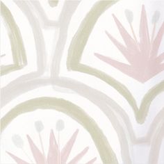 an abstract painting with pink and green flowers on white paper, as well as the background