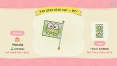 an animal crossing game screen with the name kerokerkoopi - w on it