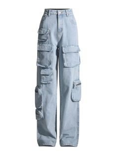 F00192834-102 Celana Fashion, Street Jeans, Jeans Cargo, Overalls Pants, Denim Patterns, Summer Jeans, Pants With Pockets, Vintage Casual, Type Of Pants