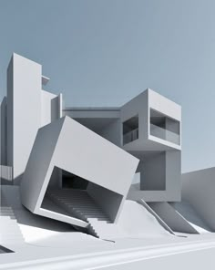 an architectural rendering of a building with stairs leading up to the upper floor and second story