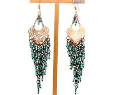 Royalty - Etsy Blue Metal Beaded Earrings With Colorful Beads, Blue Beaded Metal Earrings, Blue Gold Beaded Drop Earrings, Blue Metal Beaded Earrings, Blue Earrings With Colorful Metal Beads, Gold Czech Glass Beaded Earrings For Party, Elegant Copper Beaded Earrings, Turquoise Earrings With Gold Beads, Beaded Czech Glass Chandelier Drop Earrings