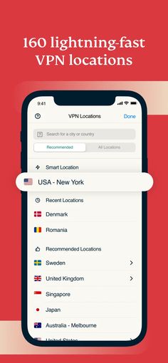 an iphone screen with the text, 100 lightning fast vpn locations on it