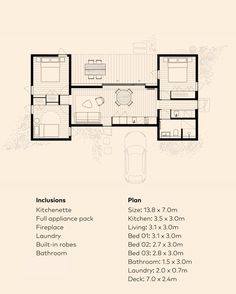 the floor plan for an apartment with three bedroom and two bathrooms, including one living room