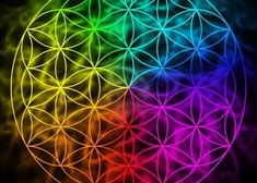 the flower of life is shown in rainbow colors