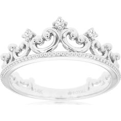 Royal 14K White Gold Diamond Crown Ring - Sparkling 0.06 Carat Diamonds Crown Rings, Diamond Crown Ring, Tiara Ring, Diamond Crown, Diamond Birthstone, Tiara Crown, Crown Design, Royal Style, Crown Ring