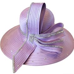 Introducing Our Exquisite Designer Couture Satin Ribbon Hat, Perfect For Church, Weddings, Or Any Special Occasion. With A Rounded Crown And A 6-Inch Down-Turned Brim, It's A True Showstopper. Adorned With A Stunning Satin Ribbon Bow And Rows Of Crystal Rhinestones, It Exudes Elegance. The Crown And Brim Are Embellished With Loose Crystal Stones. Available In Lavender, White, Champagne, Royal, Or Emerald. Features An Adjustable Sweatband For A Comfortable Fit. Spring Formal Lavender Hat, Black Nike Hat, Teal Hat, Church Lady Hats, Pink Trucker Hat, Church Weddings, White Champagne, Satin Ribbon Bow, Lavender Wedding