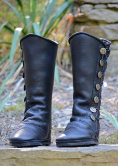 Black Leather Boots - Custom Leather Moccasins Fitted Boots, Womens Tall Boots, Leather Over The Knee Boots, Victorian Boots, Handmade Boots, Knee High Boots Flat, Costume Inspo, Low Heel Boots, Steampunk Cosplay