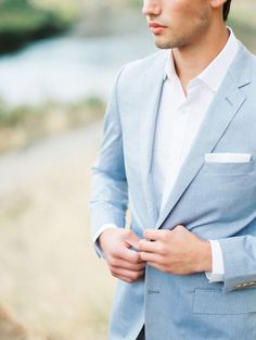 10 Blue Suits for the Best Groom Style | Pair baby blue eyes with a baby blue wedding suit for the ultimate match made in heaven. Blue Summer Suit, Baby Blue Wedding Dresses, Wedding Suits Men Blue, Baby Blue Wedding, Guest Ideas, Baby Blue Weddings