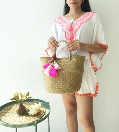 "See More .. Straw Bag items https://www.etsy.com/shop/BOHOPeach?ref=hdr_shop_menu&section_id=20561818 Straw Bag for Casual Day Shopping and Travel. They made of Water Hyacinth bag. Great for gift to extra or your friend. (We disinfected the bag and ensure they ultra clean) MEASUREMENT : Width 11\" (inches) x Height 10\" (inches) ฺBottom Diameter 9\" (inches) x Handle flat 5\" (inches) from Top of bag SHIPPING: We will be SHIPPED via THAI AIRMAIL and had TRACKING No. and Delivery Time 14 - 2 Summer Bohemian Pink Bucket Bag, Pink Shoulder Bag With Leather Handles For Vacation, Summer Pink Shoulder Bag With Leather Handles, Pink Bohemian Bucket Bag For The Beach, Bohemian Pink Bucket Bag For Beach, Bohemian Pink Bucket Bag For The Beach, Leather Handled Pouch Beach Bag, Pink Summer Bucket Bag For Vacation, Pink Bucket Bag For Summer Vacation