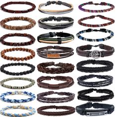 PRICES MAY VARY. AFFORDABLE BRAIDED LEATHER & BEAD BRACELET SET--One Order You Will Get 24Pcs Women Mens Leather Bracelets In Different Style, Including Braided Bracelets, Layered Bracelet,Wooden Bead Bracelet , You Could Wear It Separate, Stacking Them Together,Or Pair With Your Other Beautiful Cuff Wrap Bracelet; Muti-style Give You multilayer Wearing Choice Everyday, Must be the most Economical Bracelets Jewelry,Deserve to Purchase.. HIGH QUALITY MATERIAL--100% Hand-Made;Quality Genuine Leath Wristband Design, Wooden Beaded Bracelets, Leather Bracelet For Men, Brown Leather Bracelet, Handmade Jewelry Bracelets, Wooden Bracelet, Wristband Bracelet, Braided Leather Bracelet, Mens Leather Bracelet