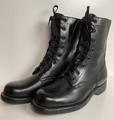 Vintage Endicott Johnson Military Jump Boots 8 R Patent Leather 60s USA | eBay Retro Leather Combat Boots With Round Toe, Retro Leather Steel Toe Boots, Retro Round Toe Boots For Formal Occasions, Vintage Combat Boots With Leather Footbed And Round Toe, Vintage Combat Boots With Snip Toe And Leather Sole, Classic Combat Boots With Steel Toe, Retro Leather Boots With Reinforced Heel, Vintage Leather Combat Boots With Plain Toe, Vintage Leather Combat Boots With Rubber Sole