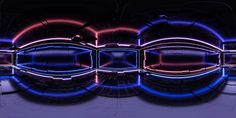 an abstract photo with neon lights in the shape of circles and rectangles on a black background