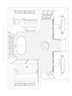 an overhead view of a bathroom with toilet, sink and bathtub in the center