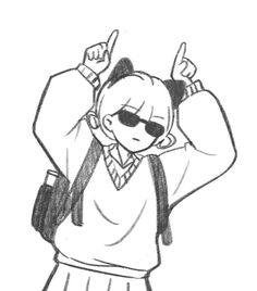 a drawing of a girl with sunglasses and a backpack on her back, giving the thumbs up