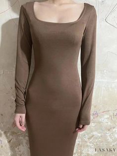 Lasaky - Kim Kardashian-inspired Long Ribbed Bodycon Dress with Long Sleeves Kardashian Collection, Maxi Dress With Long Sleeves, Bodycon Maxi Dress, Fitted Maxi Dress, Two Piece Jumpsuit, Ribbed Bodycon Dress, Coffee Color, Bodycon Maxi Dresses, Dress With Long Sleeves