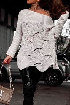 Details: Material:Knitting Sleeve:Long sleeve SIZE US/CAN BUST WAIST HIPS S 2-4 33"-34" 26"-27" 36"-37" M 6-8 35"-36" 28"-29" 38"-39" L 10-12 37"-39" 30"-32" 40"-42" XL 12-14 40"-42" 33"-35" 43"-45" Casual Long Sleeve Sweater For Spring, Soft Knit Long Sleeve Sweater, Trendy Knitted Long Sleeve Sweater, Trendy Long Sleeve Knitted Sweater, Casual Long Sleeve Stretch Knit Top, Gray Long Sleeve Knitted Tops, Trendy Long Sleeve Gray Knit Top, Gray Long Sleeve Knit Top For Spring, Long Sleeve Winter Sweater