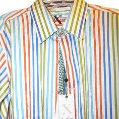 Very Nice Robert Graham X Collection Multicolor Stripped Button-Down Long Sleeve Shirt Size Medium Brand New With Tags Designer Fitted Multicolor Shirt, Multicolor Shirt With Spread Collar And Buttons, Multicolor Spread Collar Shirt With Buttons, Classic Multicolor Button-up Shirt, Classic Multicolor Shirt For Spring, Multicolor Collared Shirt With Placket, Checkered Shirt, Robert Graham, Striped Long Sleeve Shirt