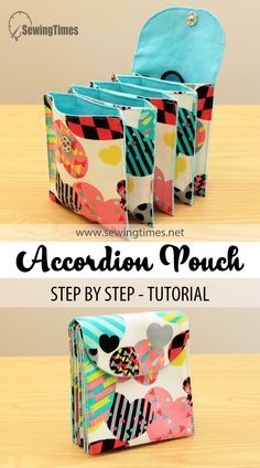 an accordion pouch is shown with the instructions to make it look like they have been made from