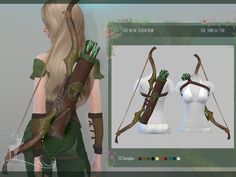 an animated image of a woman with bow and arrows on her back, in front of a screen shot