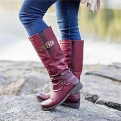 Category:Boots; Upper Materials:PU Leather; Embellishment:Lace-up,Buckle; Season:Winter; Heel Type:Block Heel,Low Heel; Gender:Women's; Toe Shape:Round Toe; Type:Knee High Boots; Style:Casual,Vintage; Heel Height(inch):1-2; Outsole Materials:Rubber,Non-Slip Tread; Occasion:Outdoor,Daily; Closure Type:Zipper; Pattern:Solid Colored; Listing Date:09/21/2022; Production mode:External procurement; 2024 Trends:Plus Size,Riding Boots,Biker boots; Foot Length:; Foot Width:; Size chart date source:Provid Trending Winter Boots, Knee High Boots Winter, Latest Fashion Shoes, Beach Office, Fur Heels, Lace Up Block Heel, Slouchy Boots, Office Outdoor, Winter Stil