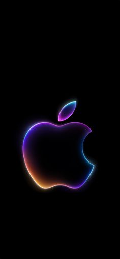 an apple logo on a black background with neon colors in the dark, it appears to be glowing