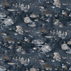 an image of a black and silver wallpaper with many different types of animals on it