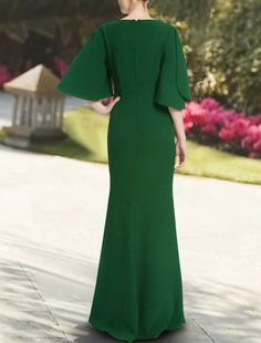 Mermaid / Trumpet Evening Gown Minimalist Dress Formal Wedding Guest Floor Length 3/4 Length Sleeve V Neck Stretch Chiffon with Pure Color Solid Color Full Length Wedding Dress, Elegant Green Dress With 3/4 Sleeves, Spring Wedding Maxi Dress With 3/4 Sleeves, Fitted Half Sleeve Evening Dress For Wedding, Fitted Half-sleeve Evening Dress For Wedding, Formal Green Dress With 3/4 Sleeves, Fitted Half Sleeve Maxi Dress For Formal Occasions, Elegant Half Sleeve Bridesmaid Dress, Elegant Half Sleeve Maxi Dress