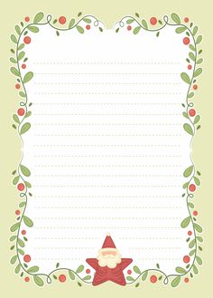 a christmas letter with a santa clause and holly wreath around it, on a green background