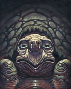 a painting of a creature with its mouth open