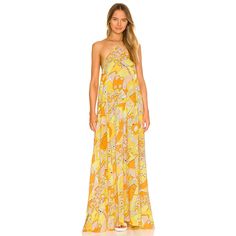 Nwt Swf Halterneck Printed Maxi Dress In Poolside Revolve Size Small New With Tags Sold At Revolve & Shopbop 100% Tencel Made In Indonesia Hand Wash Partially Lined Halterneck Tie Closure Smocked Back Panel Lightweight Fabric Yellow One-shoulder Maxi Dress For Summer, Yellow Halter Neck Maxi Dress For Spring, Chic Yellow Halter Neck Maxi Dress, Yellow One-shoulder Beach Dress, Yellow Halter Neck Dress For Brunch, Yellow Halter Neck Maxi Dress, Sleeveless Maxi Dress Summer, Lace Maxi Romper, Maxi Romper