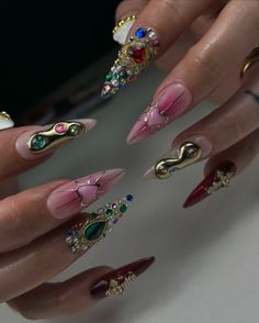 All posts • Instagram Majestic Nail Designs, Arabian Nails Design, Midevil Nail Art, Jeweled Nail Art, Mob Wife Nails 2024, Maximalist Nails Almond, Maxamilist Nails, Genie Nails, Arabian Nails