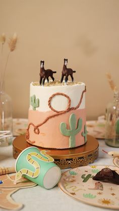 dessert ideas for kids parties 3rd Birthday Party Horse Theme, Horse Theme Desserts, Wild One Horse Birthday, Spirit Birthday Party Ideas Cake, Simple Western Birthday Cake, Western Horse Birthday Party, Yee Haw Birthday Party, Horse Third Birthday Party, Wild Horse Birthday Party