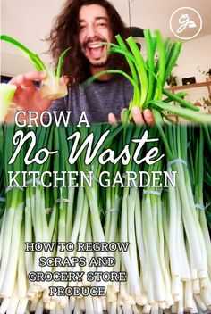 the cover of grow a no - waste kitchen garden, with an image of a man holding