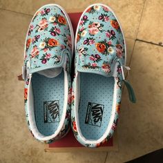 Shoes Are New, Never Worn. They Still Have Their Tags Attached The Box Is Not Included Blue Sneakers For School In Spring, Cute Vans Slip-on Sneakers, Spring Light Blue Vans Sneakers, Cute Blue Slip-on Sneakers, Spring Vans Sneakers, Cute Vans Sneakers For Spring, Floral Vans, Skater Shoes, Van Color