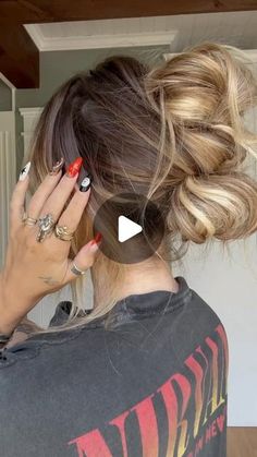 TORIE BLISS on Instagram: "Doggy bone messy bun 🦴because that’s what I see idk why 🤣" Messy Bun For Thick Hair Tutorial, Hairstyles For Humidity, Easy Messy Updo, How To Do A Messy Bun Thick Hair, Hairstyles For Women, Easy Messy Bun With One Hair Tie, Messy Bun Tutorial For Medium Hair, Short Hair Messy Bun, Bun With Curls Hanging Down