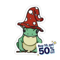 a frog with a red hat on it's head and the words buy 10 % off