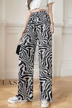 Lasaky - Chintz Dye Lightweight Casual Trousers with Dropped Hem Detail - Loose Fit for Effortless Style High Waisted Palazzo Pants, Fitted Trousers, Blue Outfit, Casual Trousers, Ink Painting, Palazzo Pants, Casual Elegance, Long Pants, Zebra Print