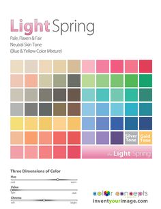 the color scheme for light spring is shown in different colors and sizes, including red, yellow