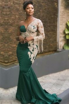 Beaded Chiffon Green Long Mermaid Prom Dress One Shoulder With Long Sleeve On One Side-Ballbella Flapper Wedding, Emerald Green Prom Dress, Mermaid Prom Dresses Lace, Green Evening Dress, One Shoulder Prom Dress, Prom Dresses Long Mermaid, Green Prom, Prom Dresses 2020, Best Prom Dresses