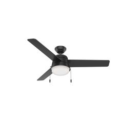 a black ceiling fan with a light on it