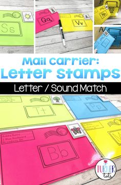 mail carrier letter stamps and sound match for kids to practice their letters in the alphabet