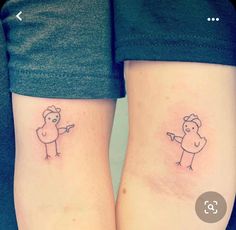 two people with matching tattoos on their legs