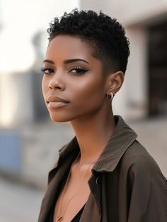 The Evolution of Very Short Pixie Haircuts for Black Women in 2024 | 18 Stunning Ideas Womens Fade Haircut Short Hair, 4c Pixie Haircut, Pixie Haircuts For Black Women, Tapered Haircut For Women, Pixie Haircut Black Women, Fade Haircut Women, Very Short Pixie, Hair Inches, Natural Hair Woman